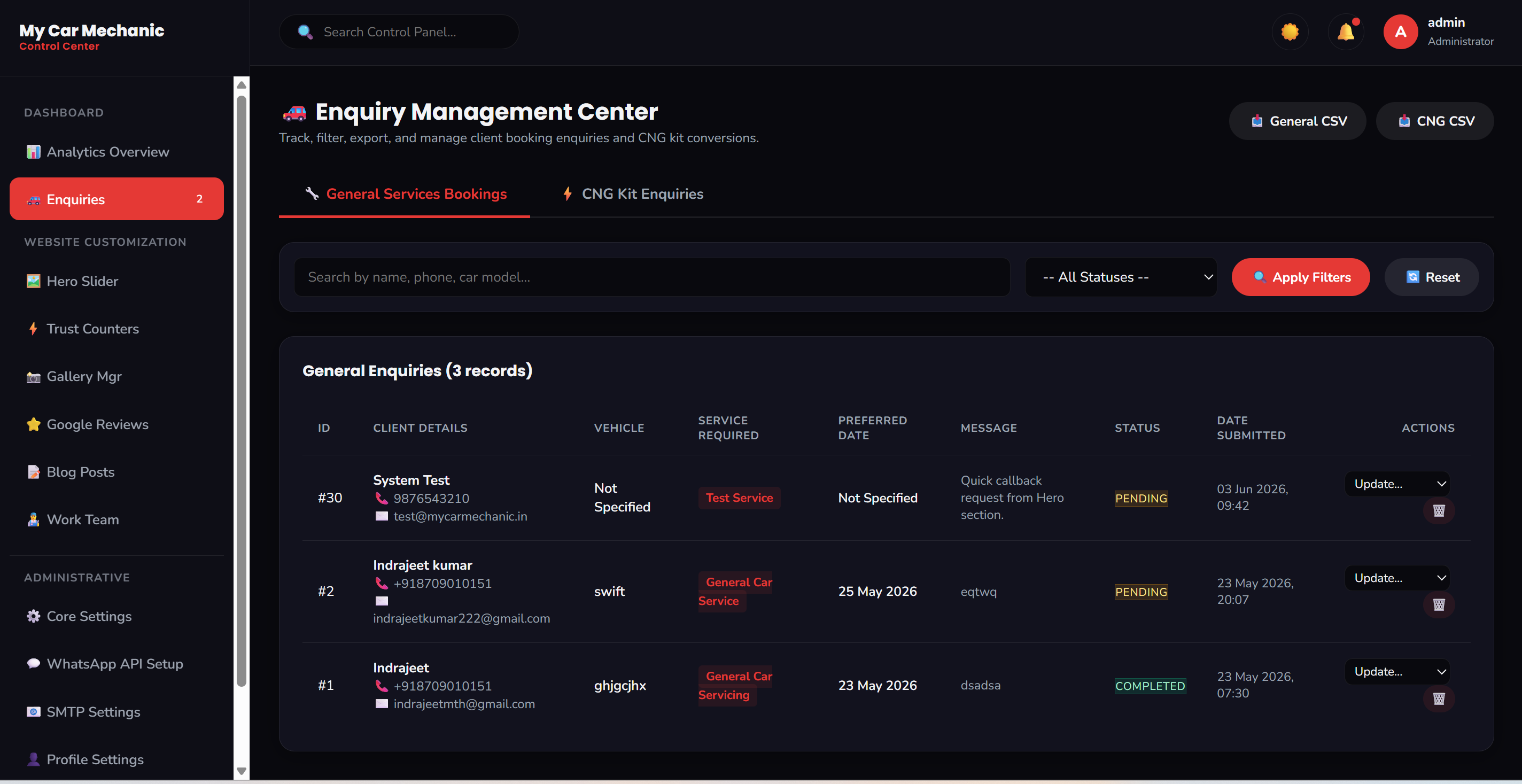 My Car Mechanic Website Architecture Screenshot